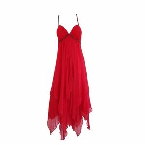 BCBGMAXAZRIA NEW RED SILK ASYMMETRICAL DRESS